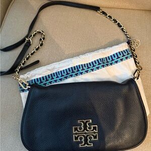 Tory Burch Black Leather Crossbody Bag with Gold Logo